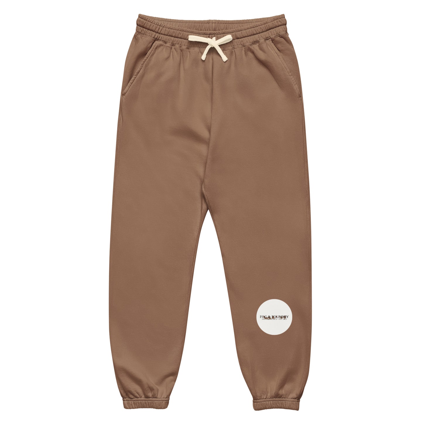 Garment-dyed fleece sweatpants espresso front — Fog & Foundry