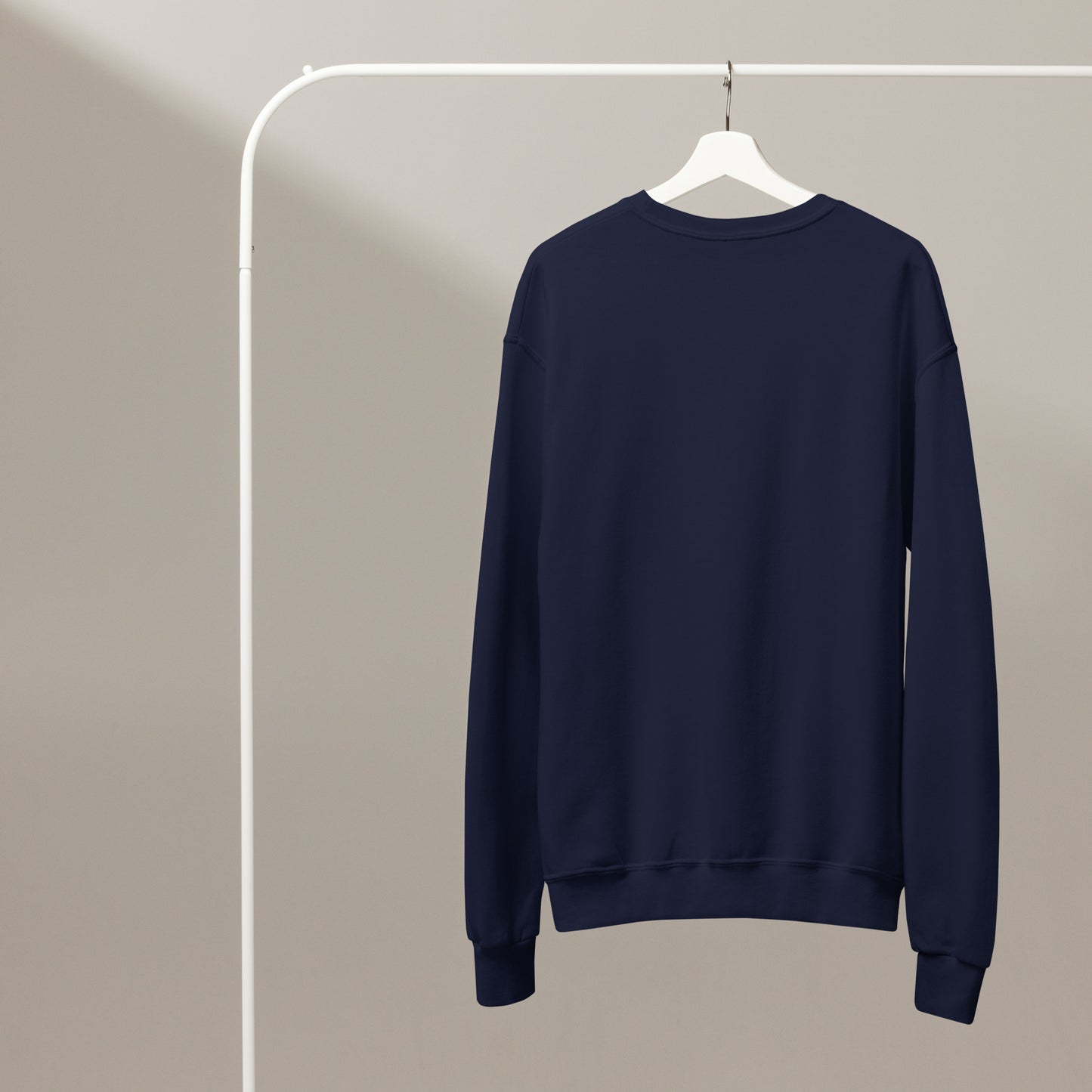 Unisex navy cotton-blend crewneck sweatshirt with pill-resistant fleece by Fog & Foundry, shown from back view.