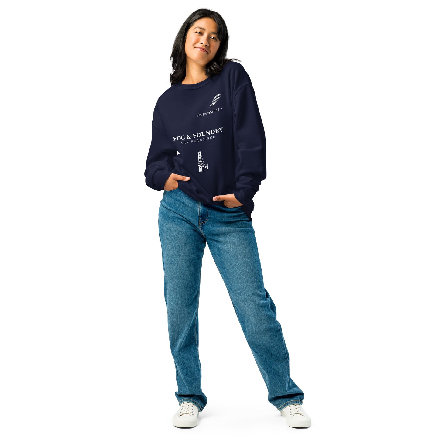 Unisex Navy Cotton-Blend Crewneck Sweatshirt by Fog & Foundry with pill-resistant fleece, front view.