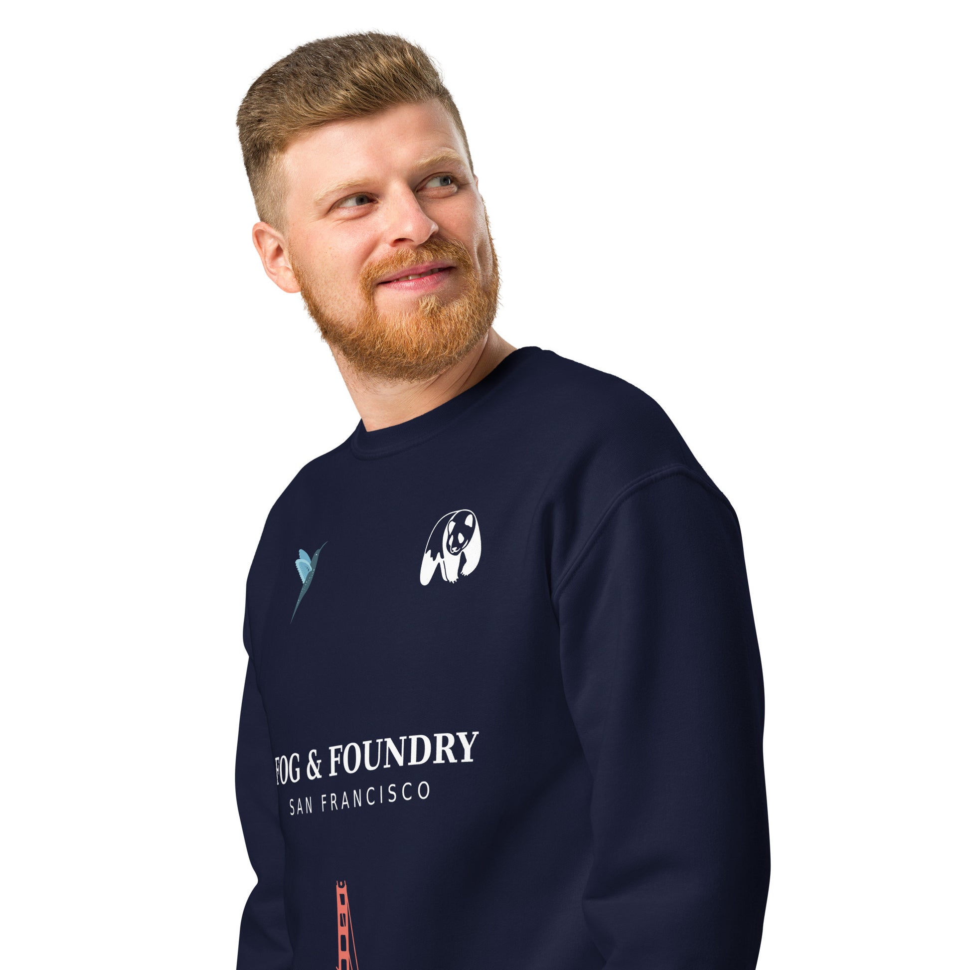Heavyweight cotton-blend crewneck sweatshirt navy left front — Fog & Foundry