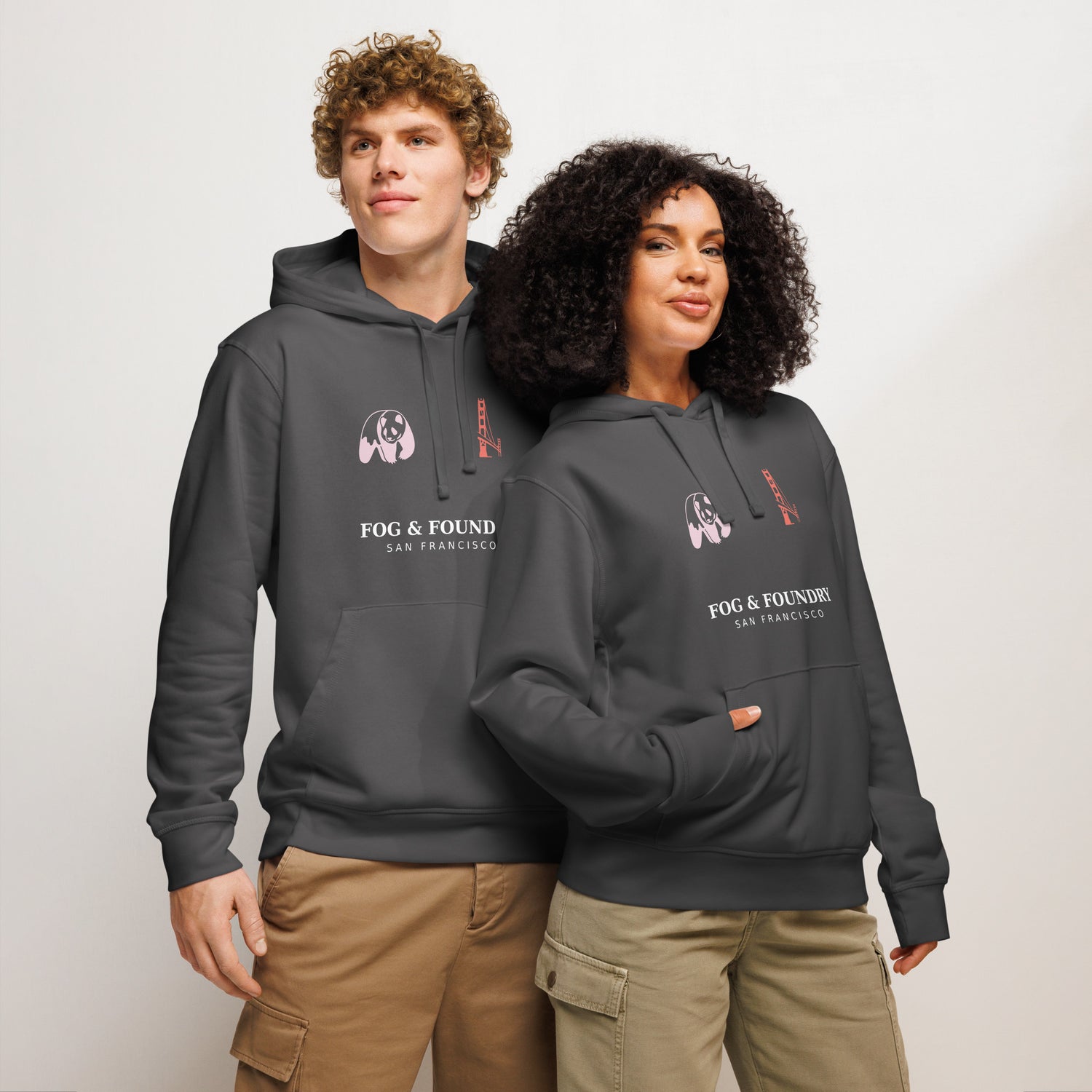 Unisex organic mid-weight hoodie from Fog & Foundry in anthracite, featuring a front view with a relaxed fit and casual style.
