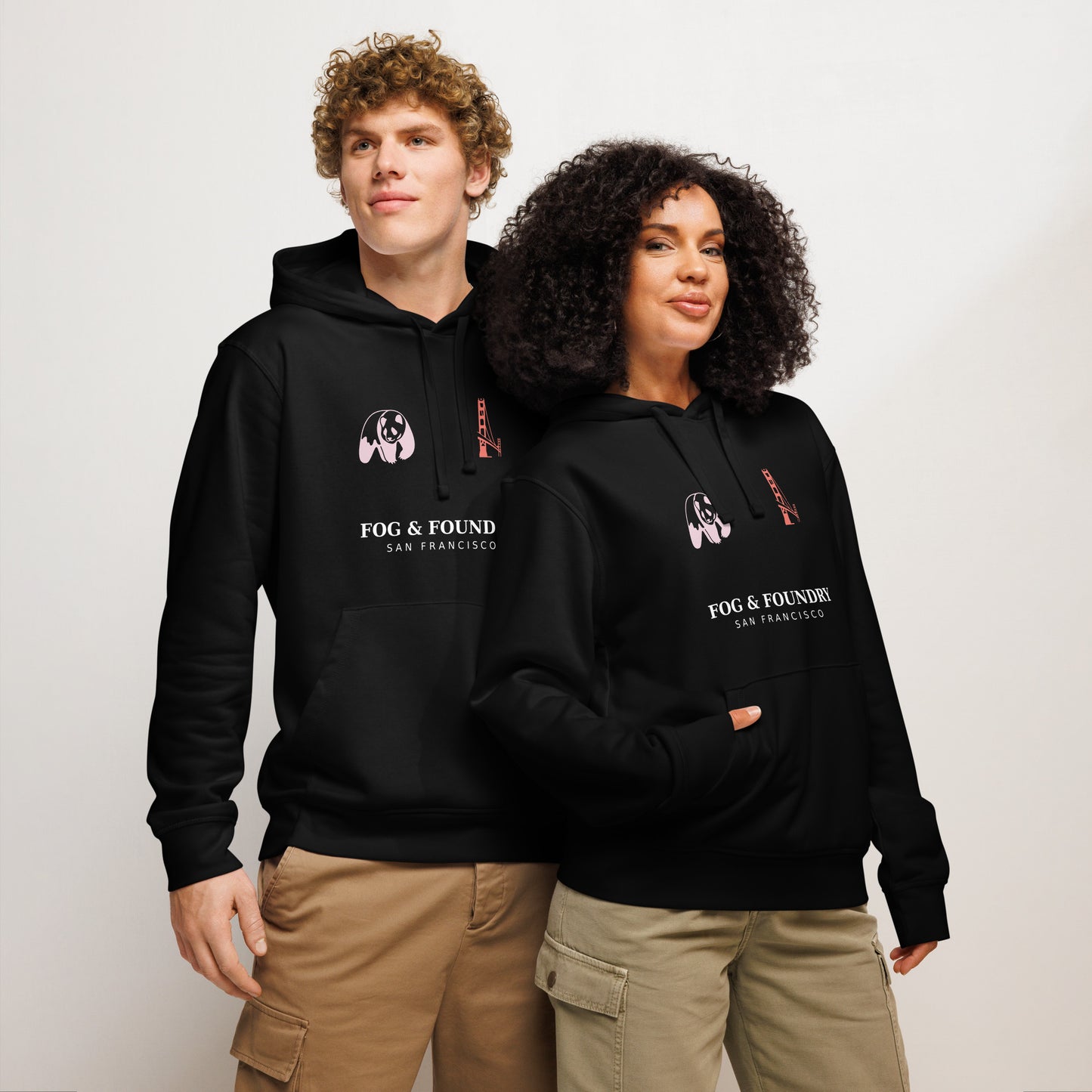 Organic mid-weight hoodie black front — Fog & Foundry