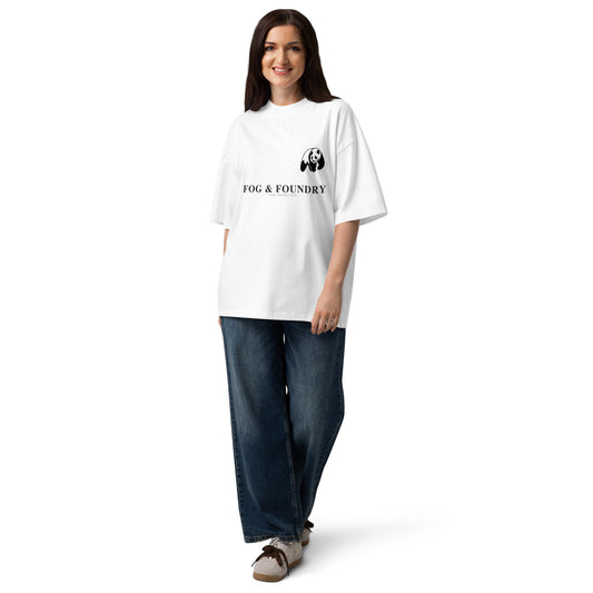 Organic cotton oversized high-neck tee white front view 2 — Fog & Foundry