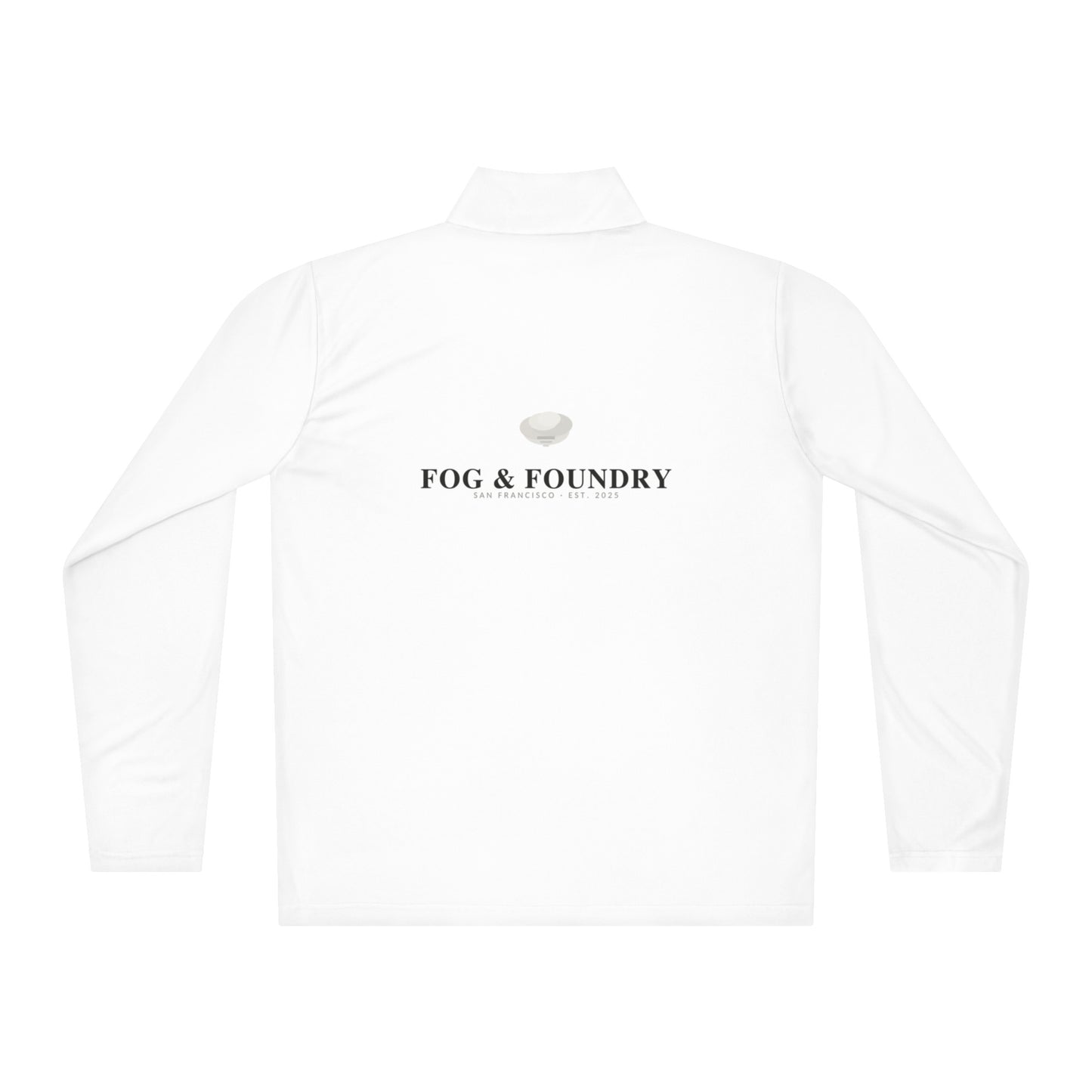 Lightweight quarter-zip pullover white back — Fog & Foundry