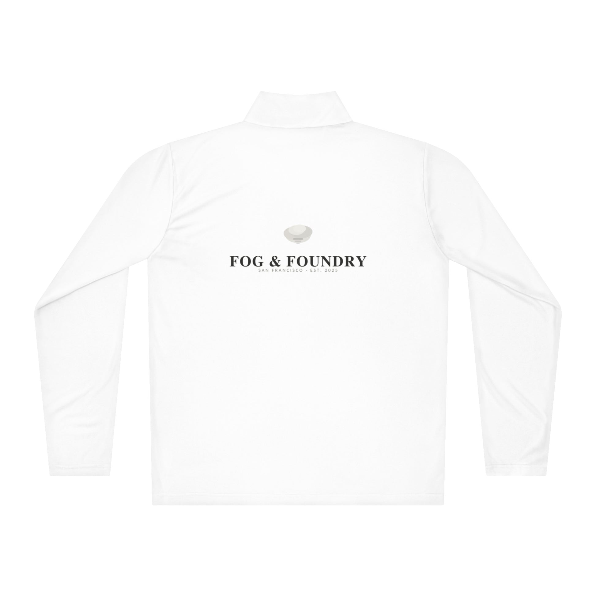 Lightweight quarter-zip pullover white back — Fog & Foundry