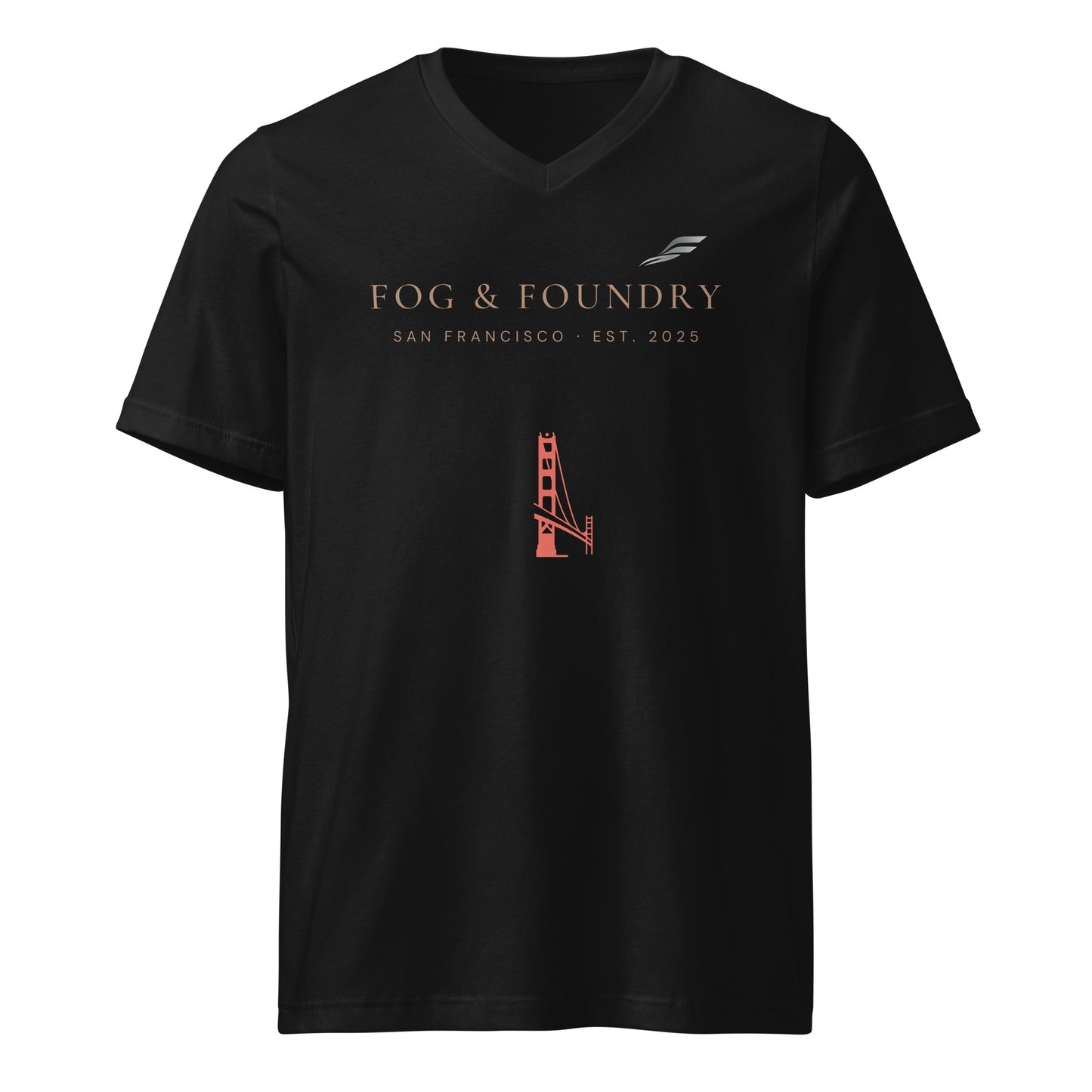 Golden Gate v-neck tee black front — Fog & Foundry