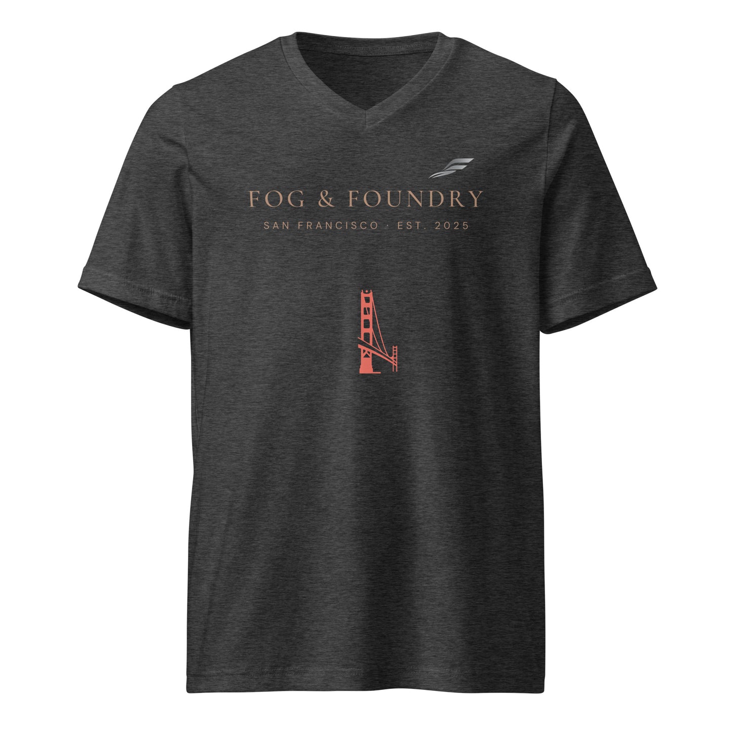 Golden Gate v-neck tee dark grey heather front — Fog & Foundry