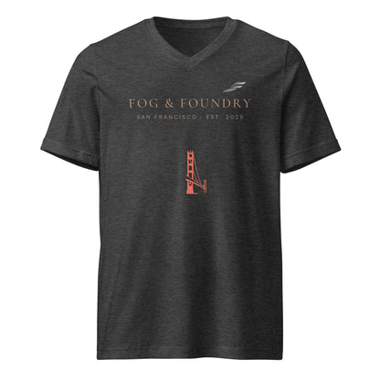 Golden Gate v-neck tee dark grey heather front — Fog & Foundry