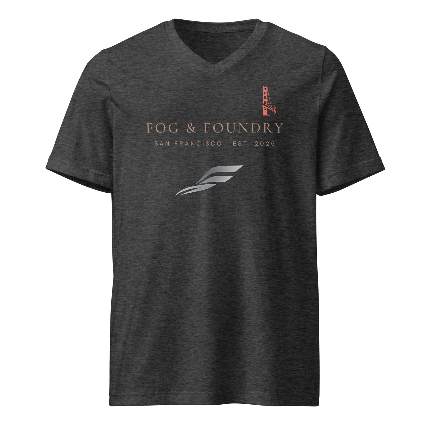 San Francisco v-neck tee dark grey heather front — Fog & Foundry