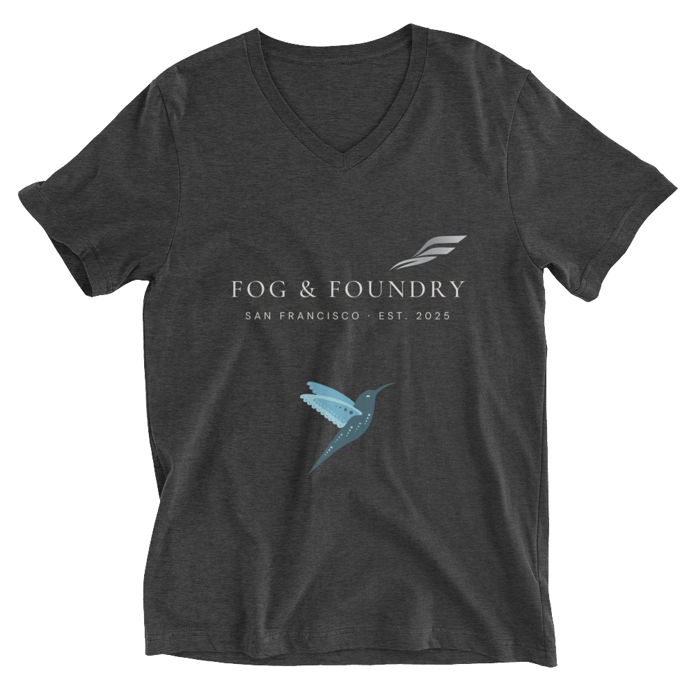 Super soft v-neck tee dark grey heather front — Fog & Foundry