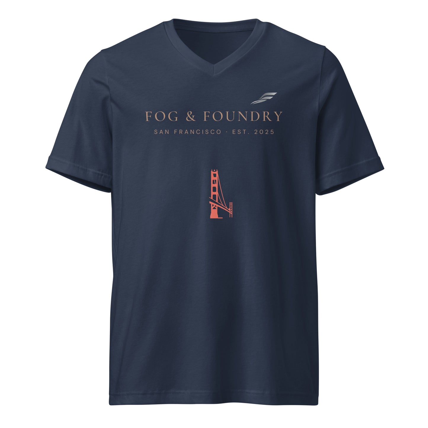 Golden Gate v-neck tee navy front — Fog & Foundry
