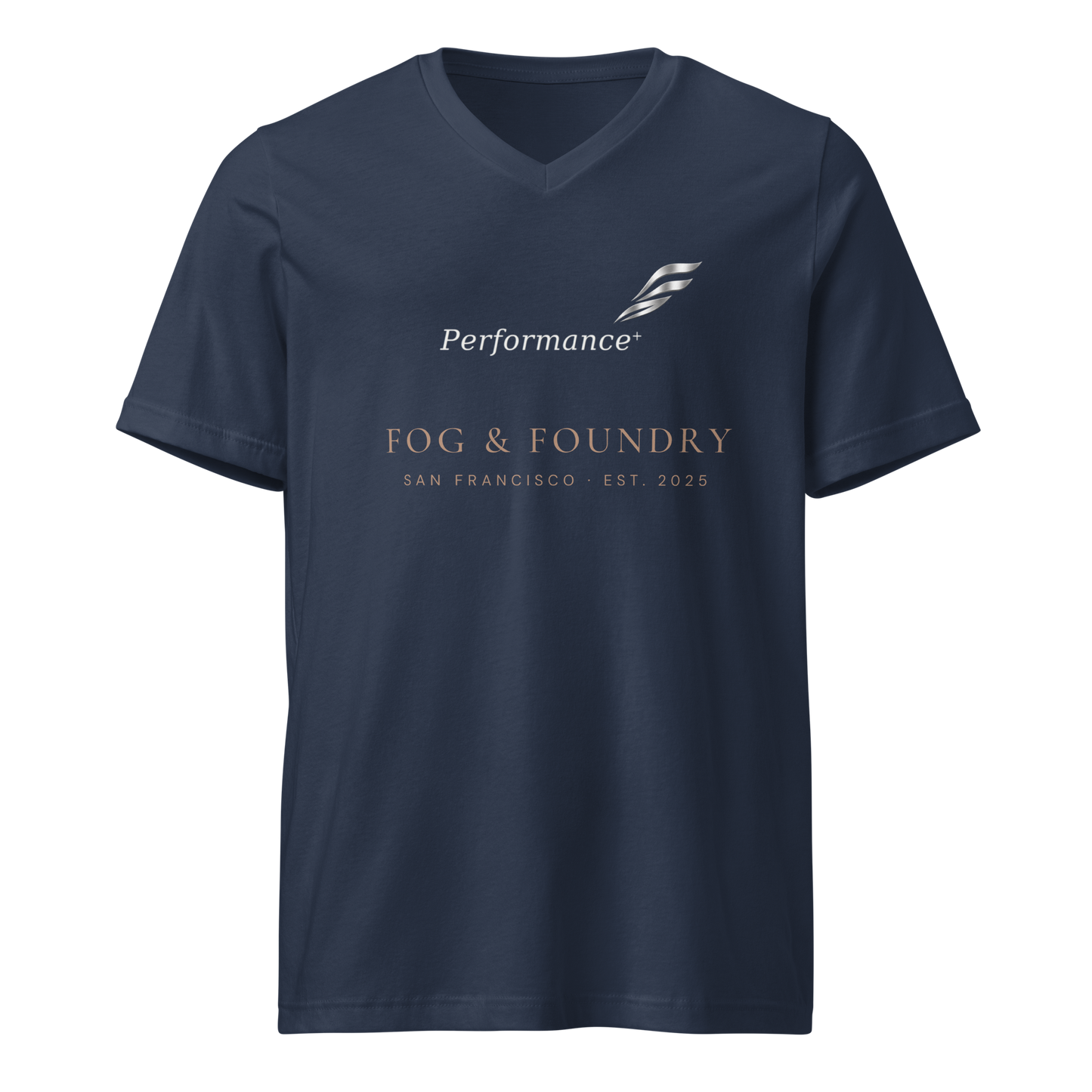 Performance+ V-Neck navy front — Fog & Foundry