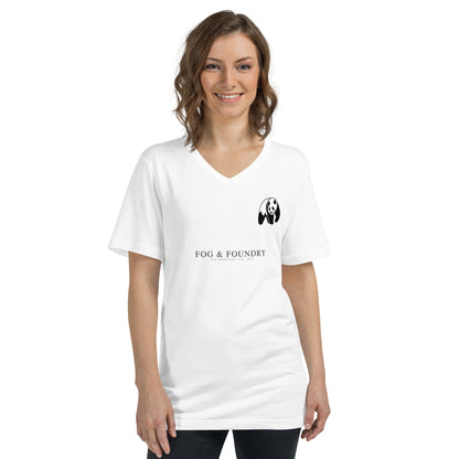 Short sleeve v-neck t-shirt white front view 2 — Fog & Foundry