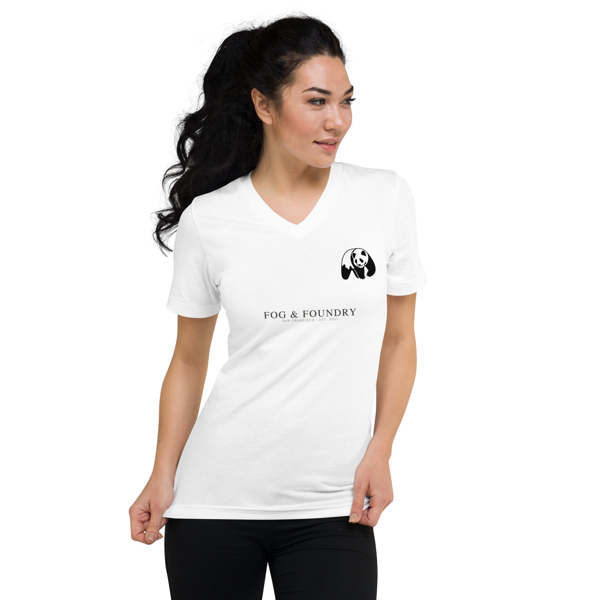 Short sleeve v-neck t-shirt white front view 3 — Fog & Foundry