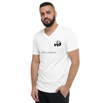 Short sleeve v-neck t-shirt white left front — Fog & Foundry