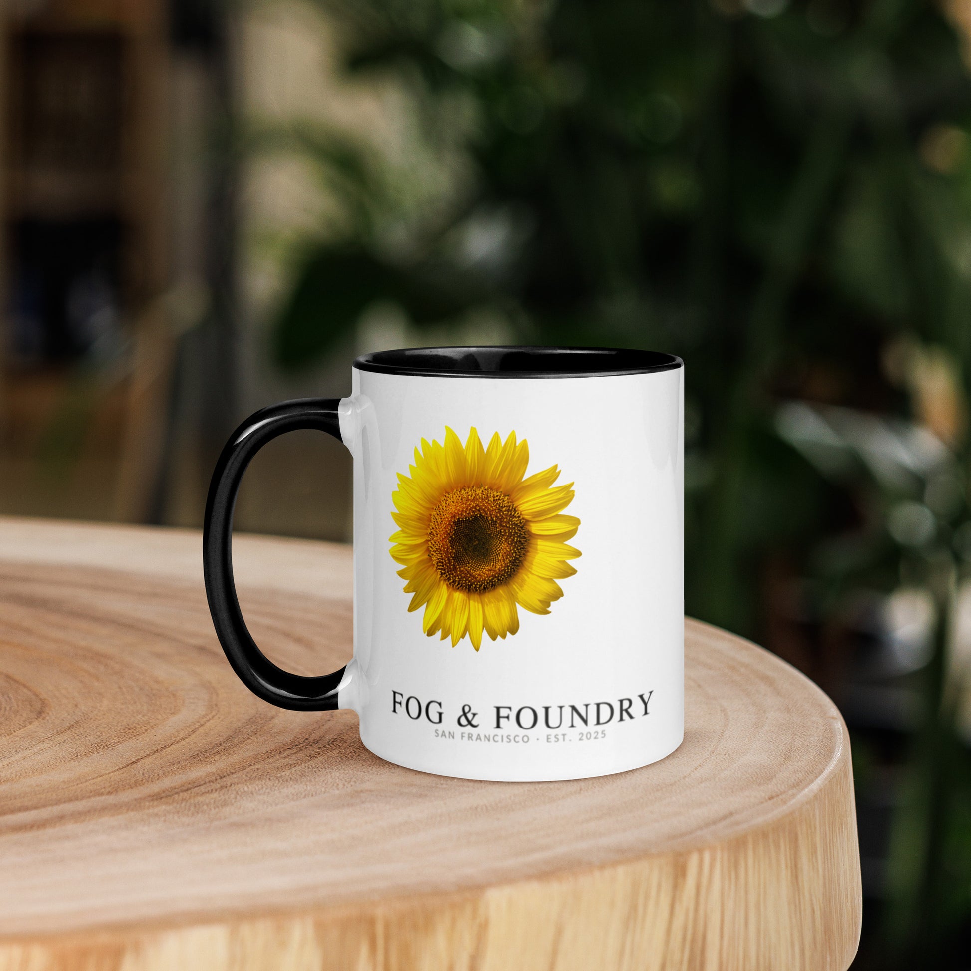 The Sunflower mug black 11oz left — Fog & Foundry