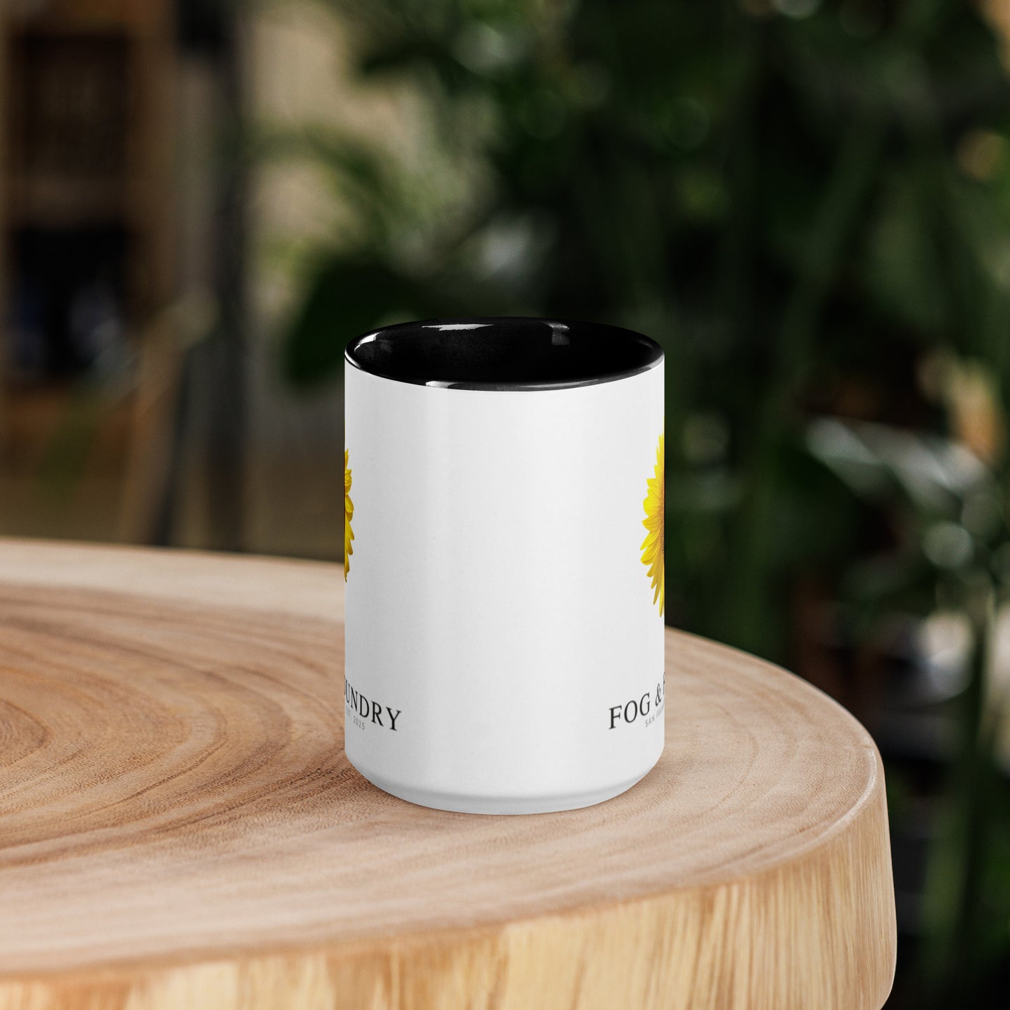 The Sunflower mug black 15oz front — Fog & Foundry