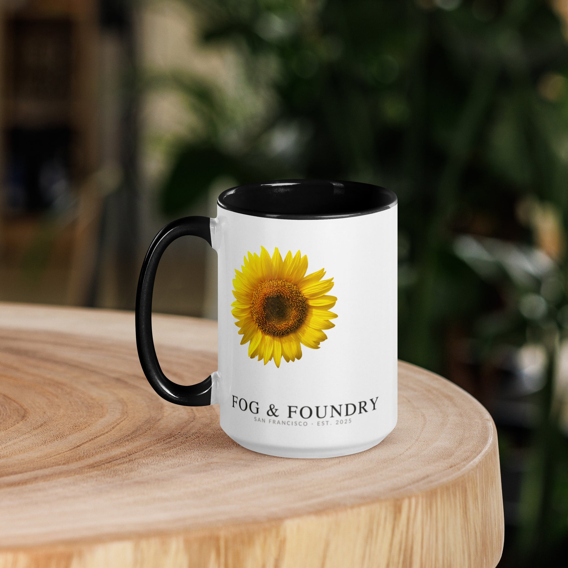 The Sunflower mug black 15oz left — Fog & Foundry