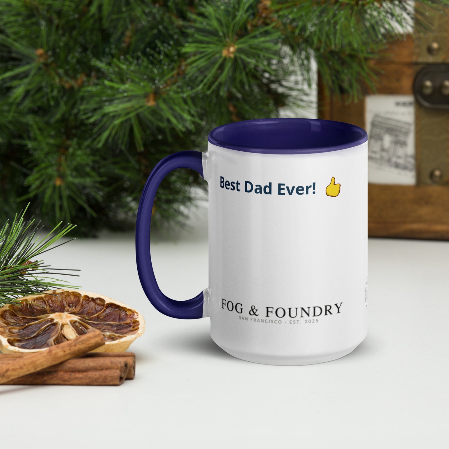 The Best Dad Ever mug dark blue 15oz left — Fog & Foundry
