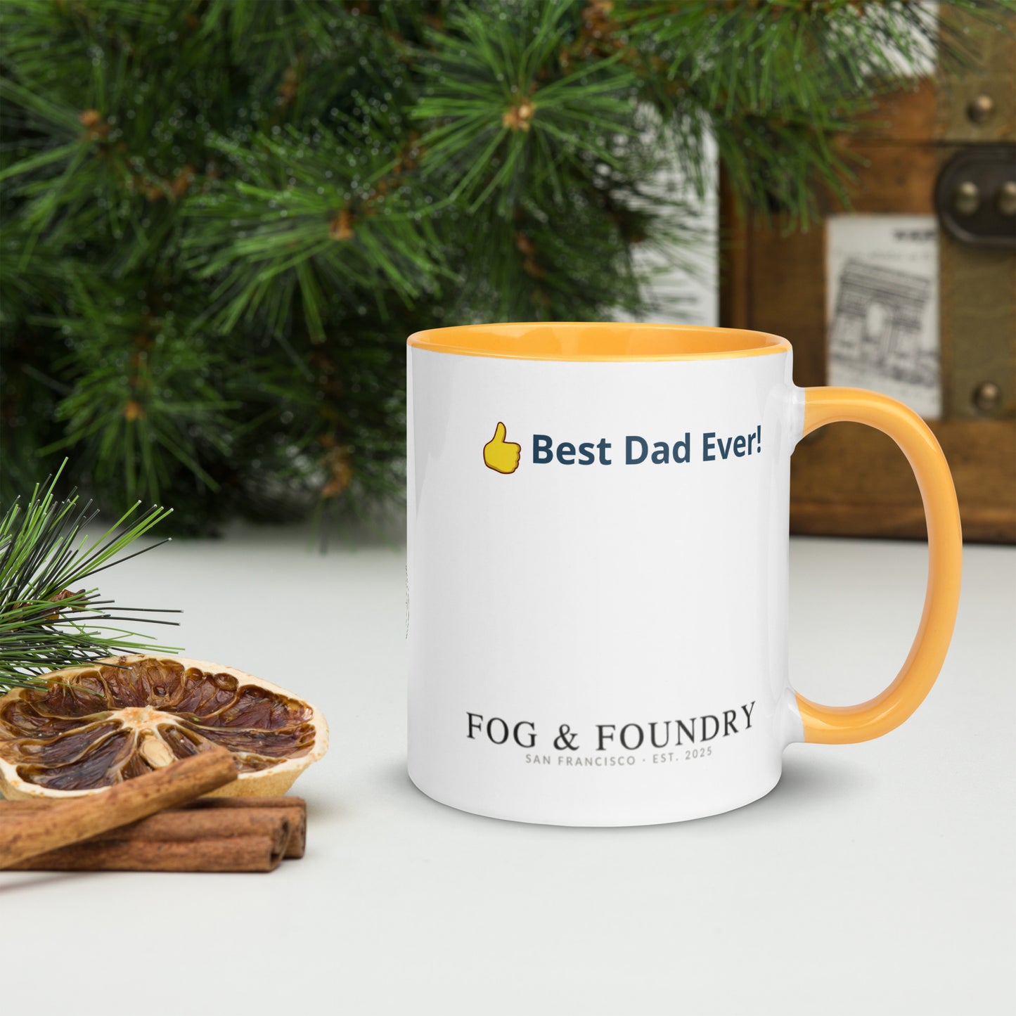 The Best Dad Ever mug golden yellow 11oz right — Fog & Foundry