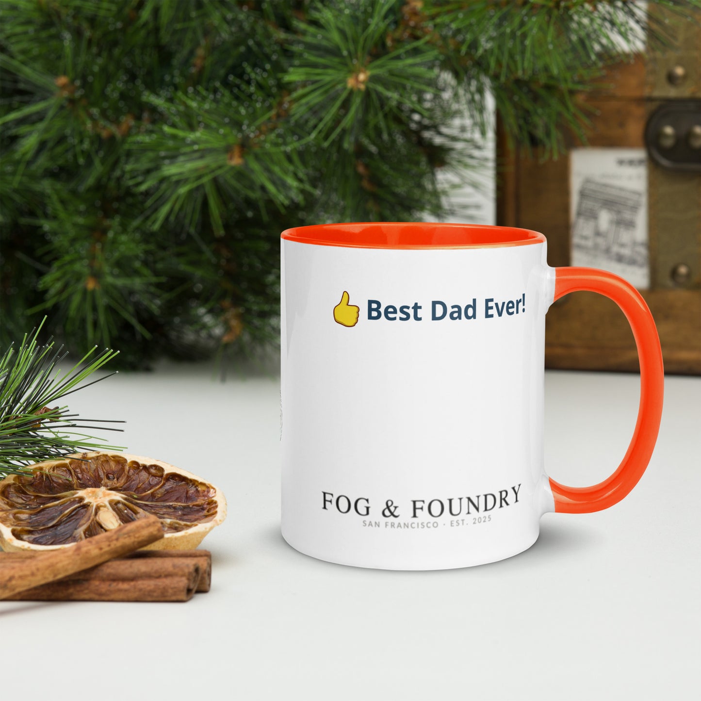 The Best Dad Ever mug orange 11oz right — Fog & Foundry