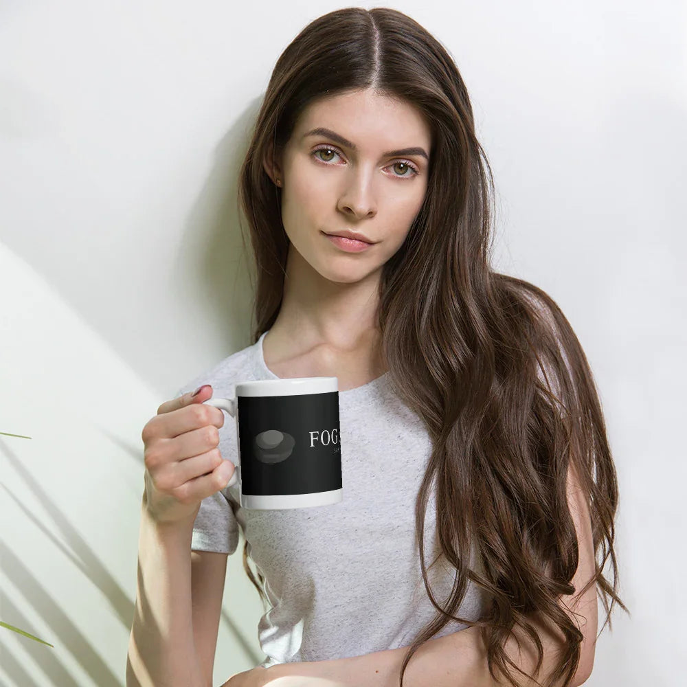 White glossy ceramic mug 11oz lifestyle — Fog & Foundry