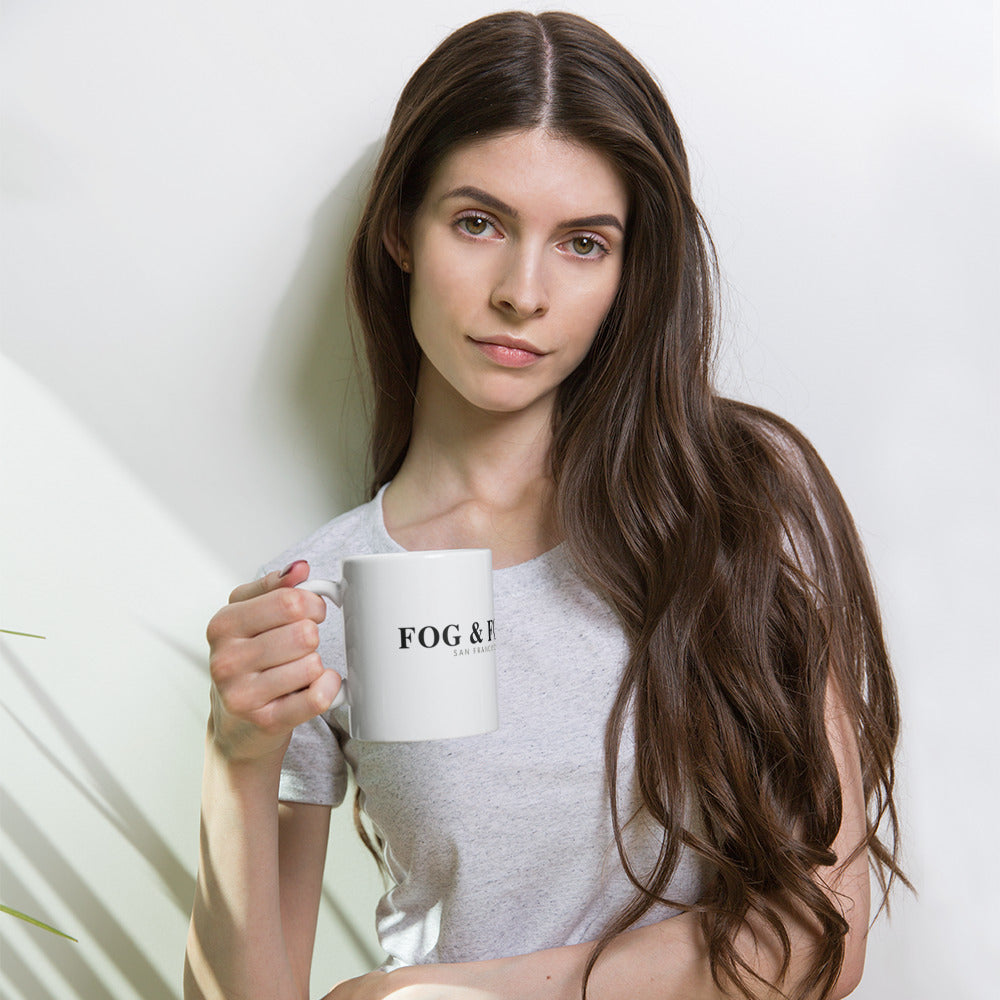 White glossy ceramic mug 11oz lifestyle — Fog & Foundry