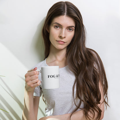 White glossy ceramic mug 11oz lifestyle — Fog & Foundry