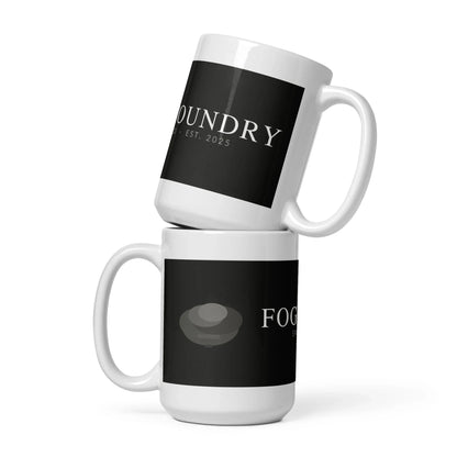 White glossy ceramic mug 15oz front — Fog & Foundry