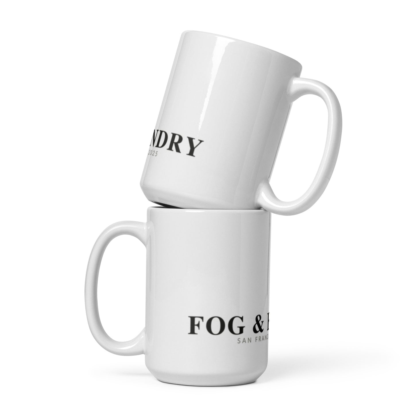 White glossy ceramic mug 15oz front — Fog & Foundry