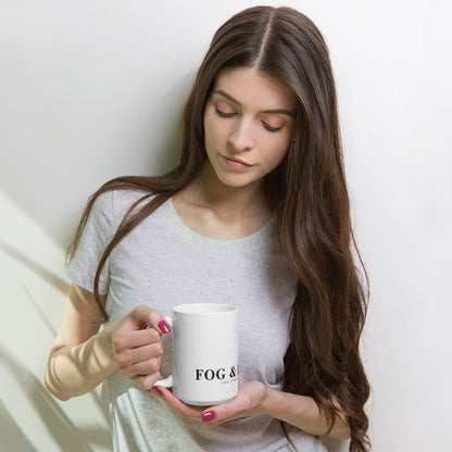 White glossy ceramic mug 15oz lifestyle — Fog & Foundry