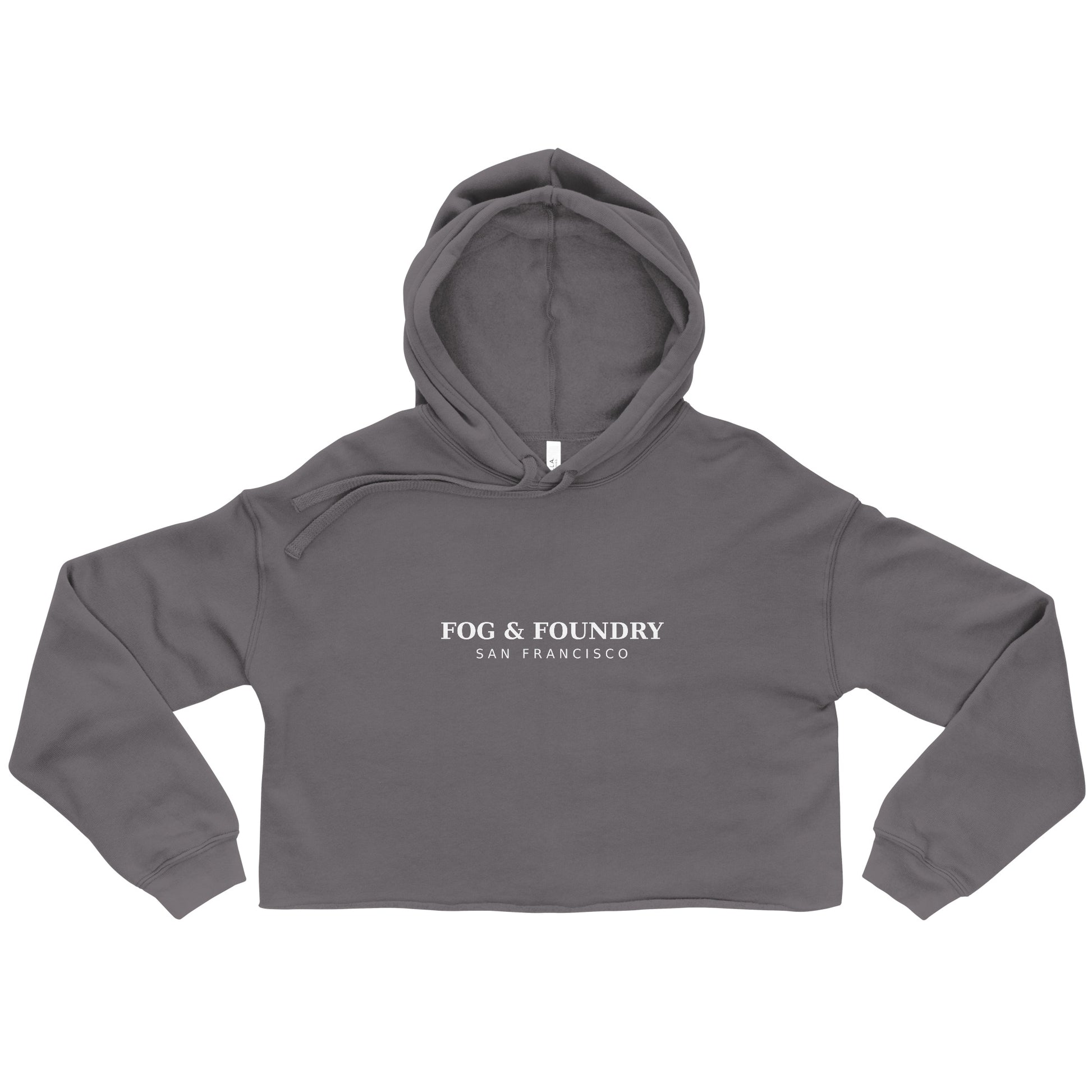 Cropped fleece hoodie raw hem storm front — Fog & Foundry
