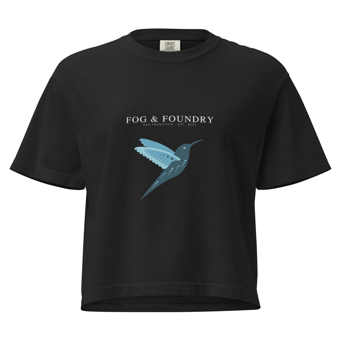 Garment-dyed boxy tee black front — Fog & Foundry
