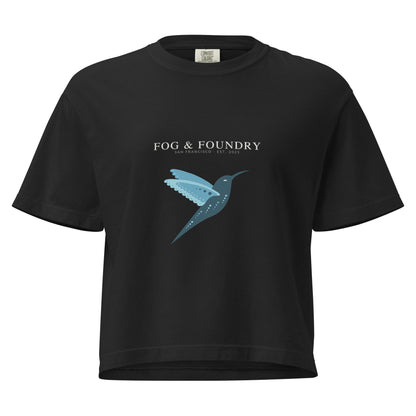 Garment-dyed boxy tee black front — Fog & Foundry