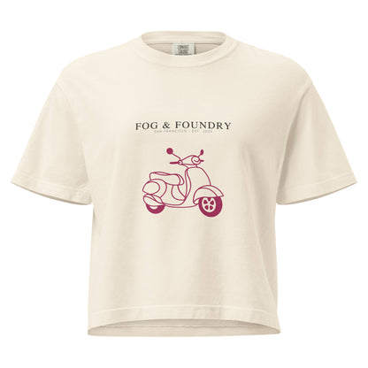 Boxy mid-length tee ivory front — Fog & Foundry