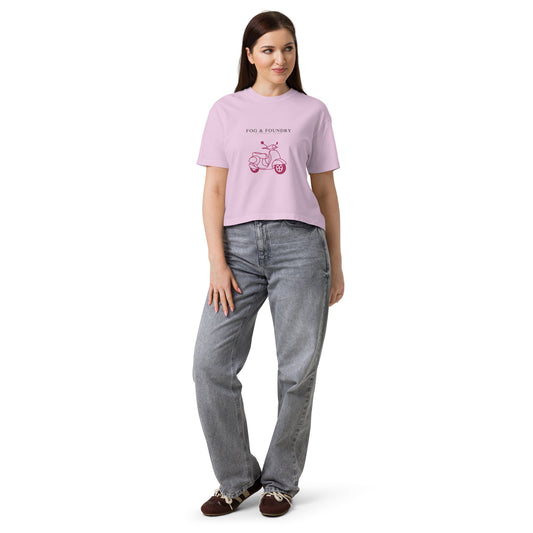 Boxy mid-length tee orchid front — Fog & Foundry