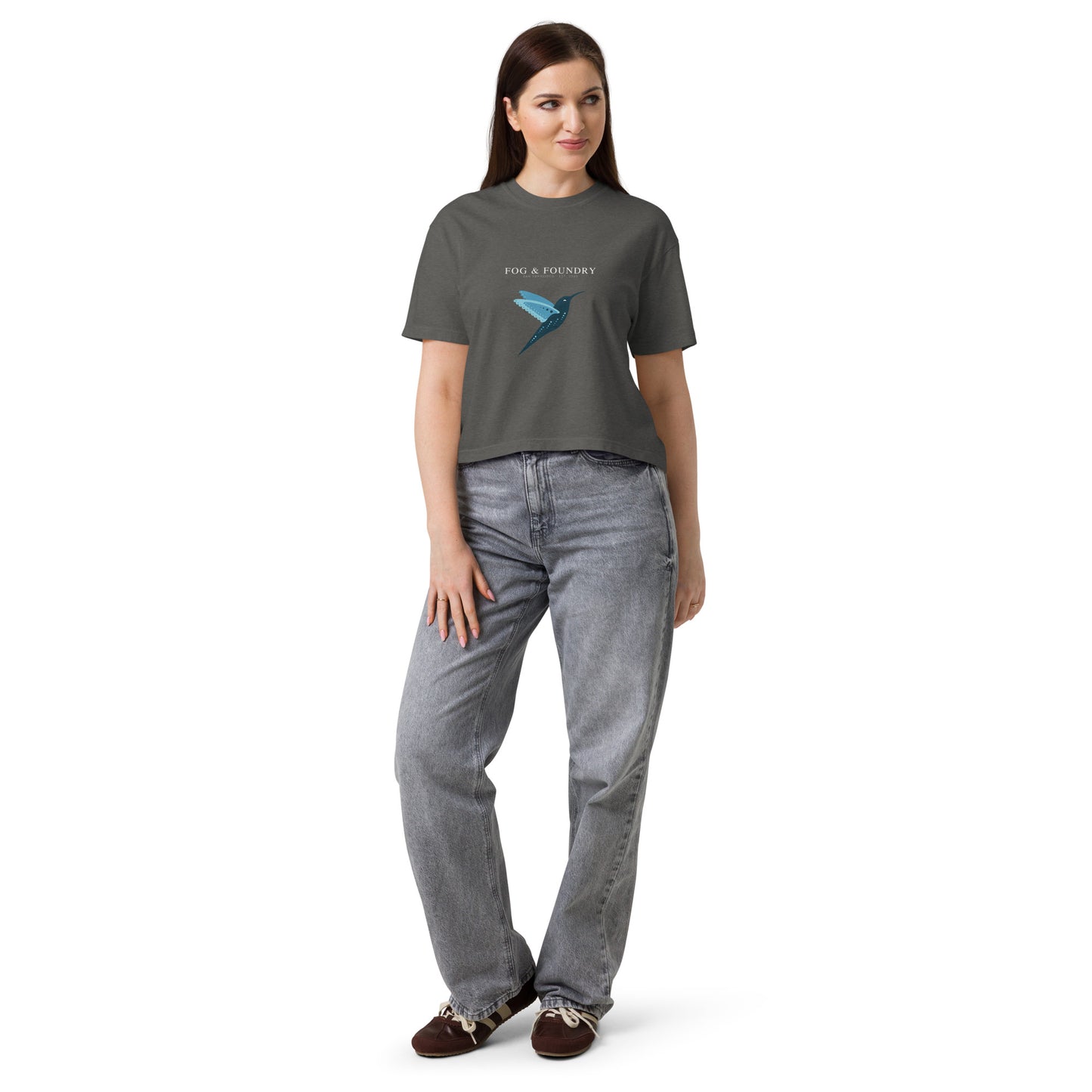 Garment-dyed boxy tee pepper front — Fog & Foundry