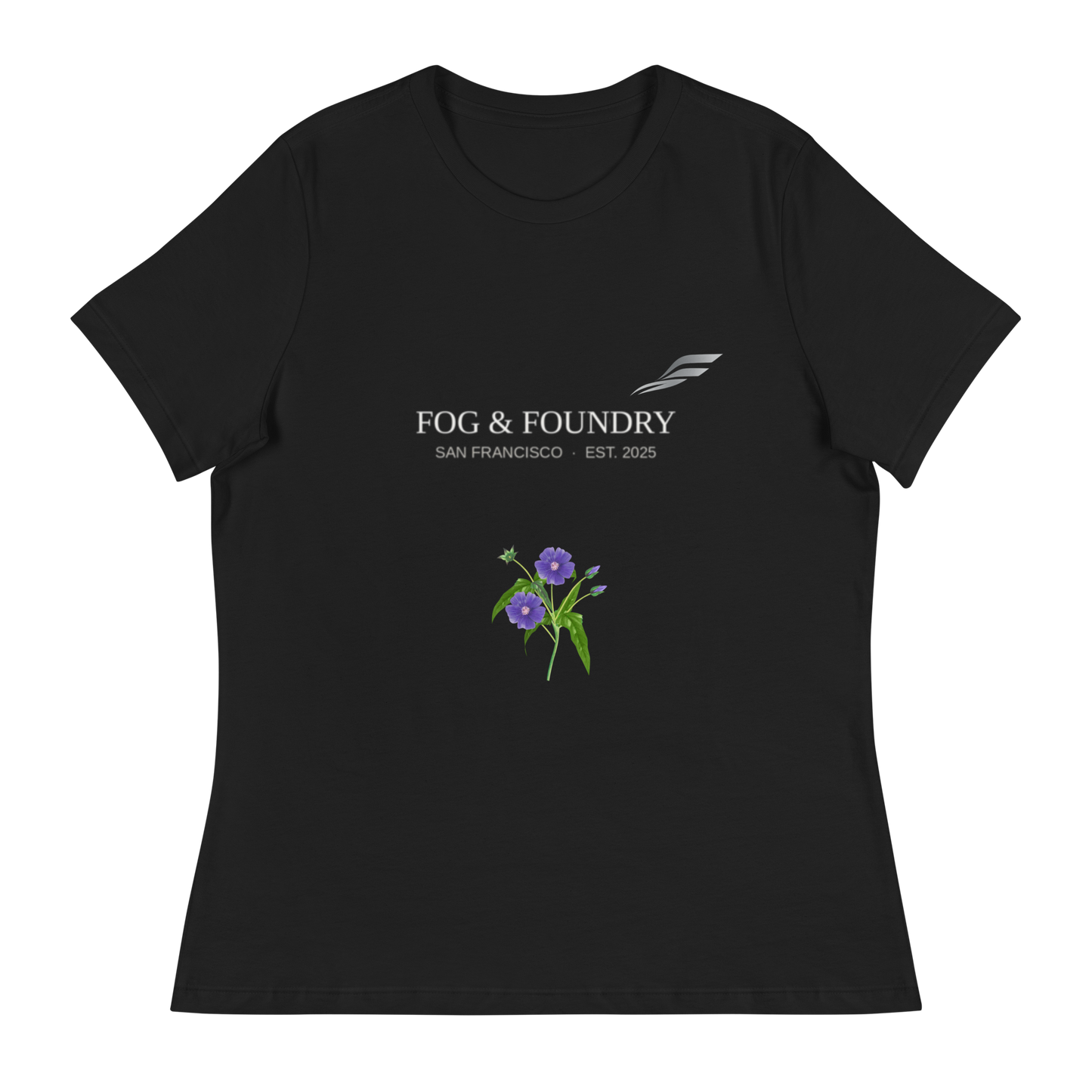 Morning Glory relaxed t-shirt black front — Fog & Foundry