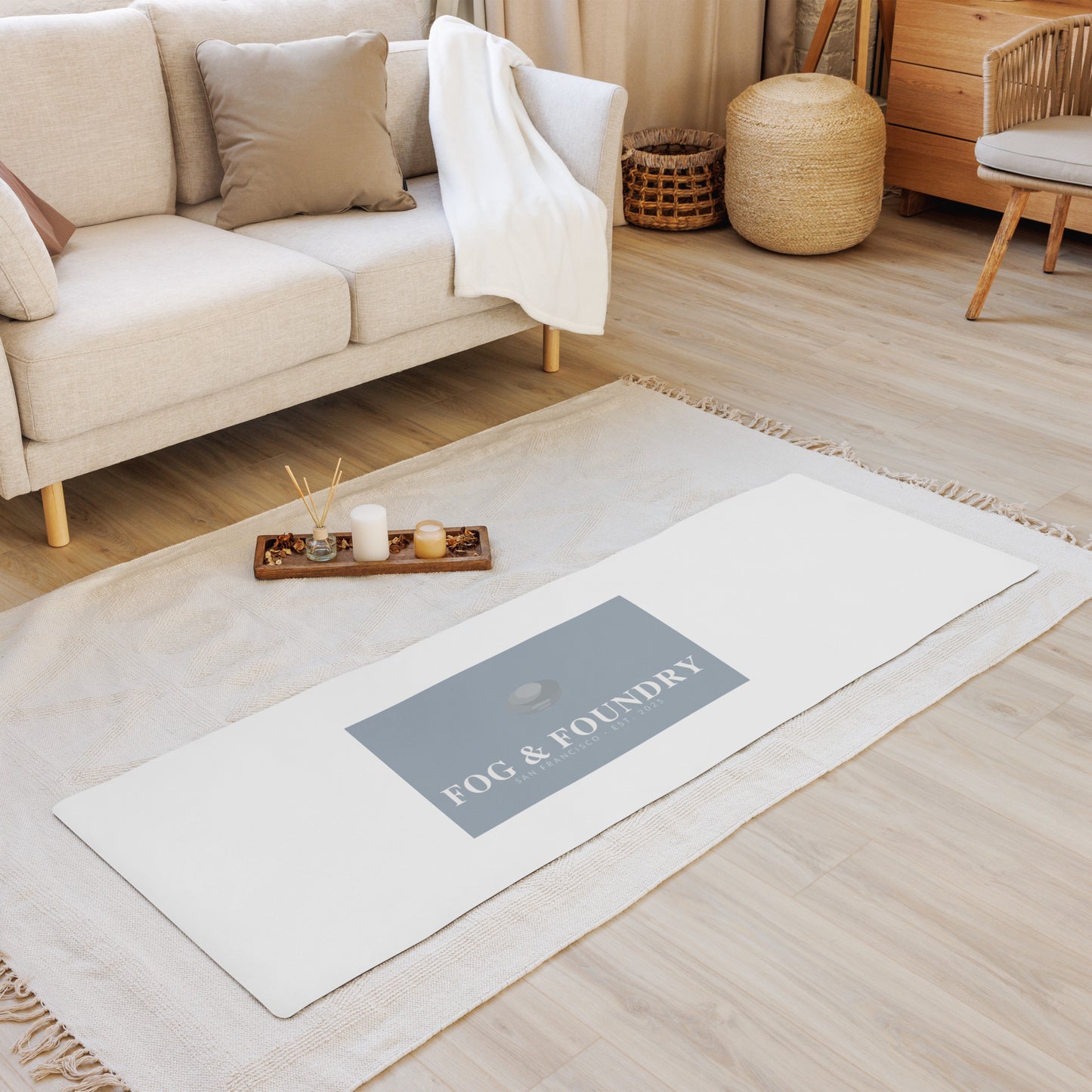 Yoga mat blue logo front — Fog & Foundry