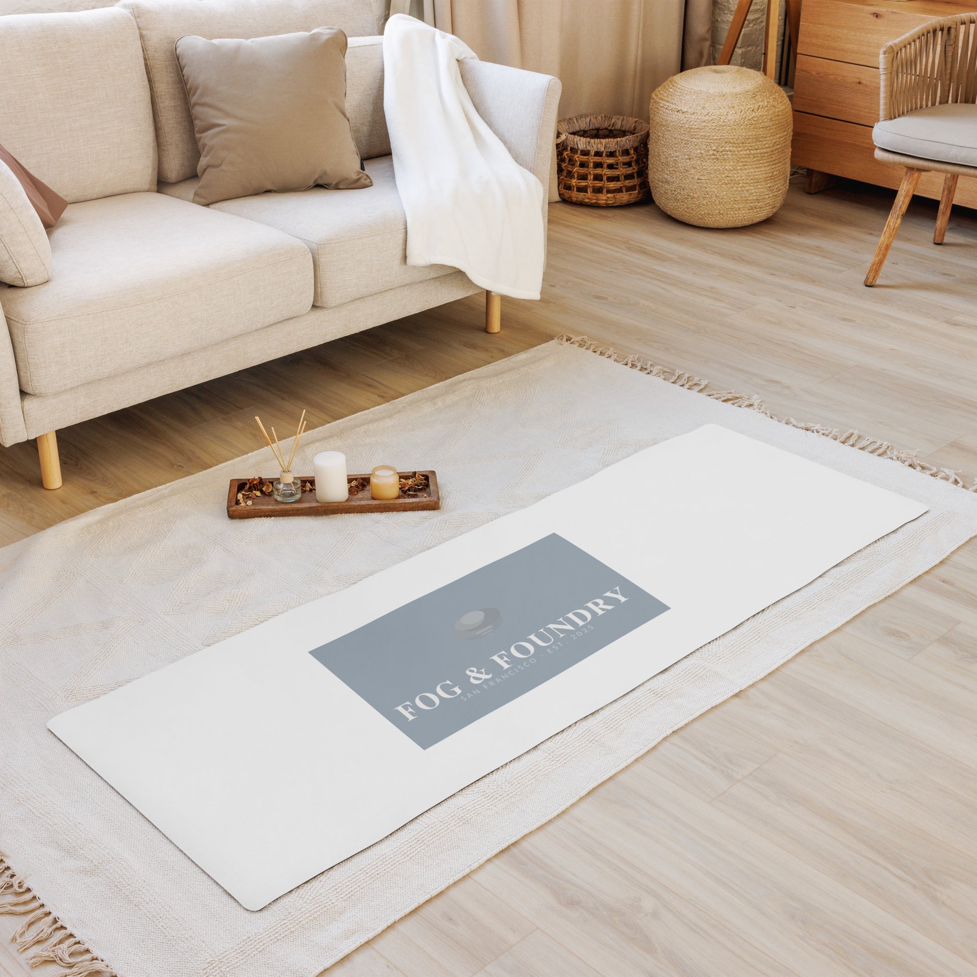 Yoga mat blue logo front — Fog & Foundry